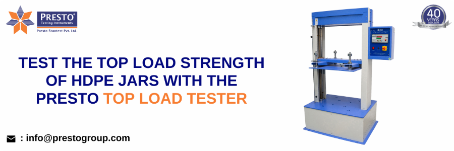 Test the top load strength of HDPE jars with the Presto top load tester